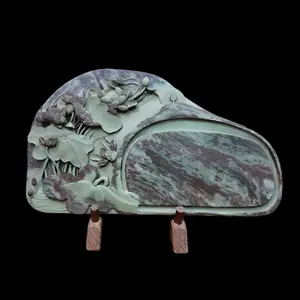 The Pure Heart | Lotus Inkstone for Energetic Protection & Clear Intentions— Hand-Carved from Natural Stone · Unique Purple-Green Stone Patterns