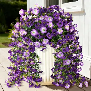2-4 Pack Artificial Flowers for Outdoor Indoor GardenHome Decoration, Plastic Faux Flowers, Faux FlowerMorning Glory with Eucalyptus Leaves Fake PlantsGreenery Boxwood Porch Patio