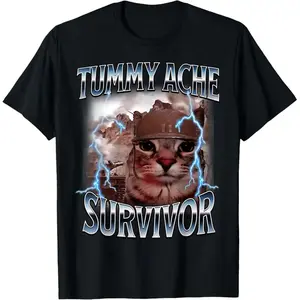 I Survived Today's Tummy Ache Survivor Funny Cat Meme T-Shirt
