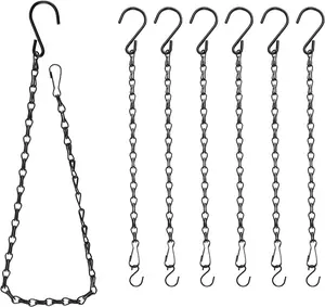 Black Chain for Hanging , 6 count Small Chain for Hanging Basket, 24.5IN Hanging Chains with Hooks, Adjustable  Chain, Decorative Metal Hanging Basket Chain for Planter, Bird Feeder, Sign