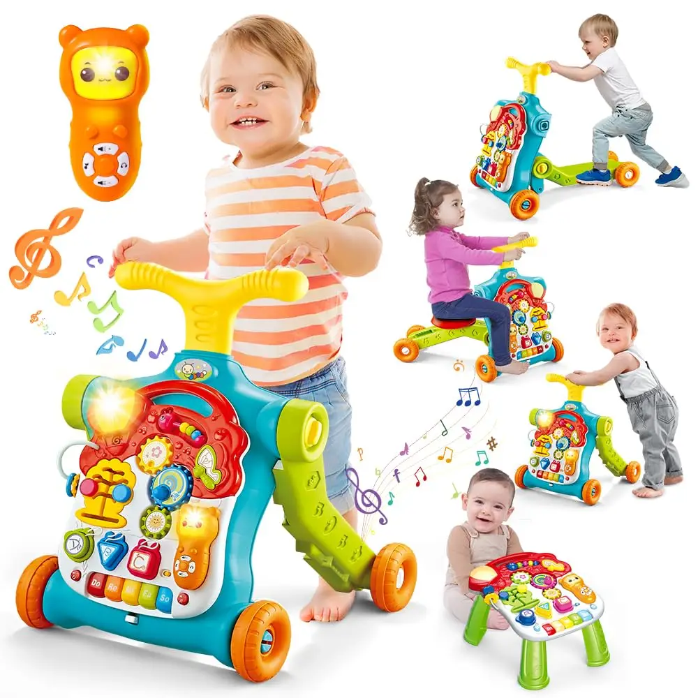 5-in-1 Baby Walker Sit-to-Stand, Educational Activity Center with Removable Play Panel, Push Walker for Toddlers 6-18 Months, Gift for Boys & Girls