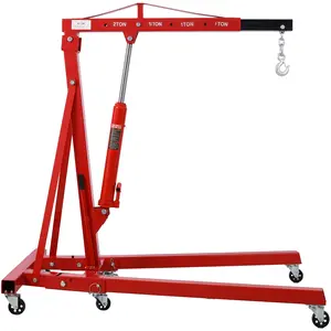 2 Ton Folding Engine Hoist Cherry Picker Shop Crane Hoist Lift, Heavy Duty Steel with 6 Iron Caster Wheels