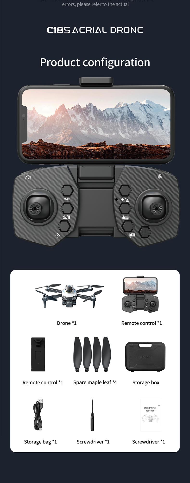 Aerial Drone C18s Pro 2026 - GPS Positioning, 4K UHD EISCamera, 5G WiFi FPV, Brushless Motors, Optical Flow Hover,Intelligent Obstacle Avoidance, Auto Return, 360° Stunt Roll,Two Batteries