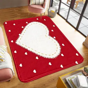 1Pc Valentine Red Giant-Heart White-Dots Faux-Cashmere Accent Rug, Quiet Stain-Resist Floor-Safe, Kitchen-Entry-Bath-Bed-Living Ready, Machine-Wash Multi-Size