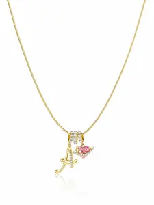 Twinkle Gold 3-Layering Initial A-Z Letter Pendant Necklaces for Women Snake Chain Choker Pink Heart Zircon Adjustable Length Necklace Jewelry For Blackfriday Christmas Alphabet Necklace