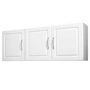 fathersdaygift VEVOR Laundry Room Wall Cabinet, 2-Tier Wall Mounted Hanging Cabinet with Adjustable Shelf, Cupboard Storage with 3 Doors, for Kitchen, Bathroom, Laundry, 12.44x 54x 20.31 in (Dx Wx H), White