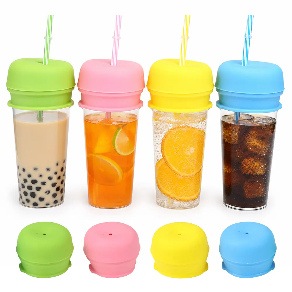 Pack of 4 Silicone Drink Protection Cover with Straw Kit Stretch to Fit Most Hard Cups, No Spills and Reusable Cup Lid Perfect for Parties, Bars or Clubs, Stop Worrying About Beverage Safety