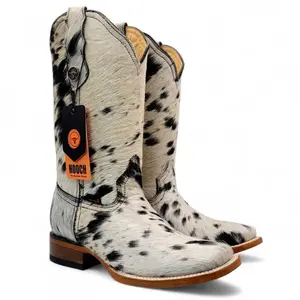Botas de Piel con Pelo de Vaca Original Punta Cuadrada Para Dama Color Natural - Hooch Boots