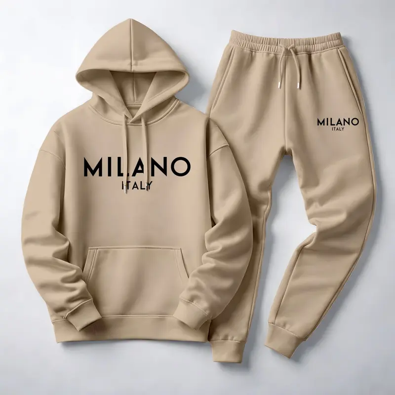 Men's Milano Printed Hoodie and Drawstring Sweatpants Set, Menswear, Casual Athletic Long Sleeve Hooded Jacket & Trousers for Fall & Winter, Men's Clothing for Daily Wear, Sportswear Indoor Outdoor, Tracksuit, Athleisure Summer Clothes