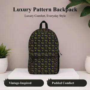 'WG' Luxury Pattern Backpack — Beige Designer-Style School & Travel Bag