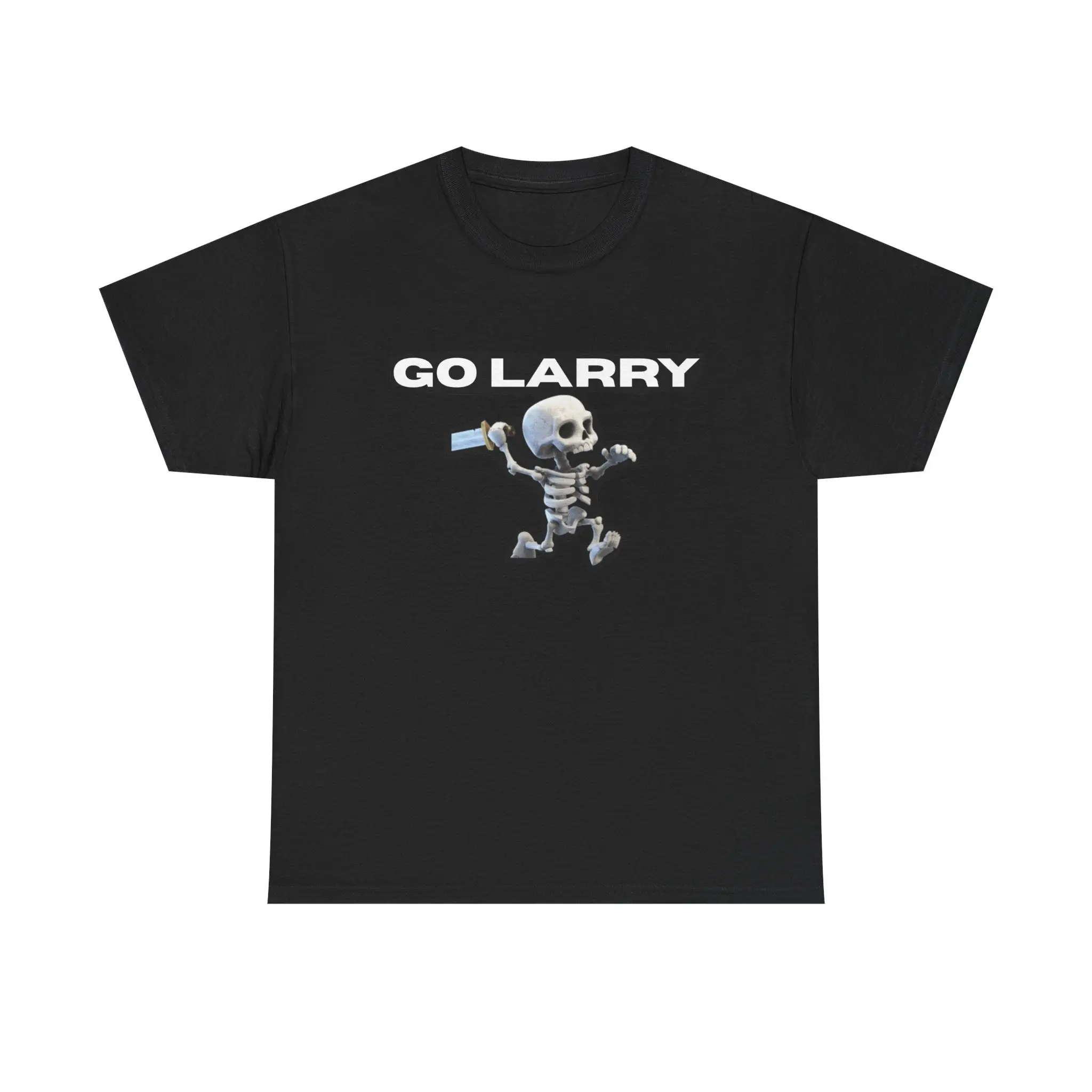 Go Larry Unisex Heavy Cotton Tee - Fun Skeleton Shirt for Halloween, Casual Wear, Gifts for Friends, Unique Everyday Style