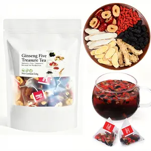 Kidney Tea Formula Ginseng Five Treasure Tea Ginseng Mulberry Herbal Tea Natural Chinese Traditional Herbal Kidney Detox Cleanse Teabag for Men Women Chinese Tea Bags Wellness Beverage