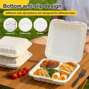 9*9*3 3-Compartment 150-Pack Plastic Clamshell Food To Go Box Containers Carryout For Sandwich Salad Heavy Duty Disposable Hinged With Secure Snap Lid To Go Containers Microwave and Freezer Safe - Reusable & Disposable Heavy Duty Clamshell Takeout |