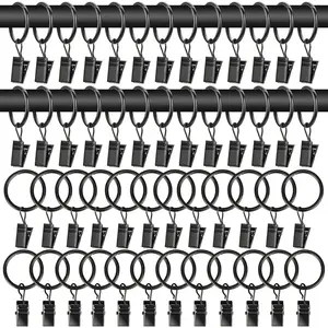 50PCS Curtain Rings with Clips - Curtain Clips Black Drapery Rings with Fasteners 1.26 inch Interior Diameter Rod Metal Fasteners for Decoration Craft Dispaly