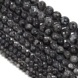 Natural Black Labradorite Gemstone Smooth Round Loose Beads For DIY Jewelry Making Desig Handmade Crafts Bracelet, Necklace, Earrings AAA Quality 15.5 Inches Long, Semi Precious Stone, Spacer beads