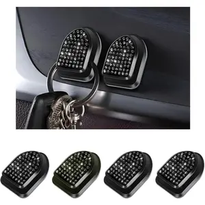 4 count Bling  Mini Hooks, Cute Rhinestone Adhesive  Seat Auto Hangers, Multifunctional   Storage Hook for  Dashboard Wall Hat Coat Towel Key (Black)