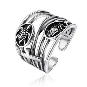 S925 Sterling Silver Turtle/Shell/Sea star Intertwined lines Ring For Women Summer beach style Daily Wearing