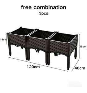3 Pack Modular Raised Garden Bed, Combined Elevated Planter Box with Drainage, Sturdy Plant Container for Outdoor Indoor Gardening