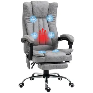 Vinsetto 6 Point Vibration Massage Office Chair, High Back Computer Chair with Heat, Adjustable Height, Reclining Backrest and Retractable Footrest, Gray