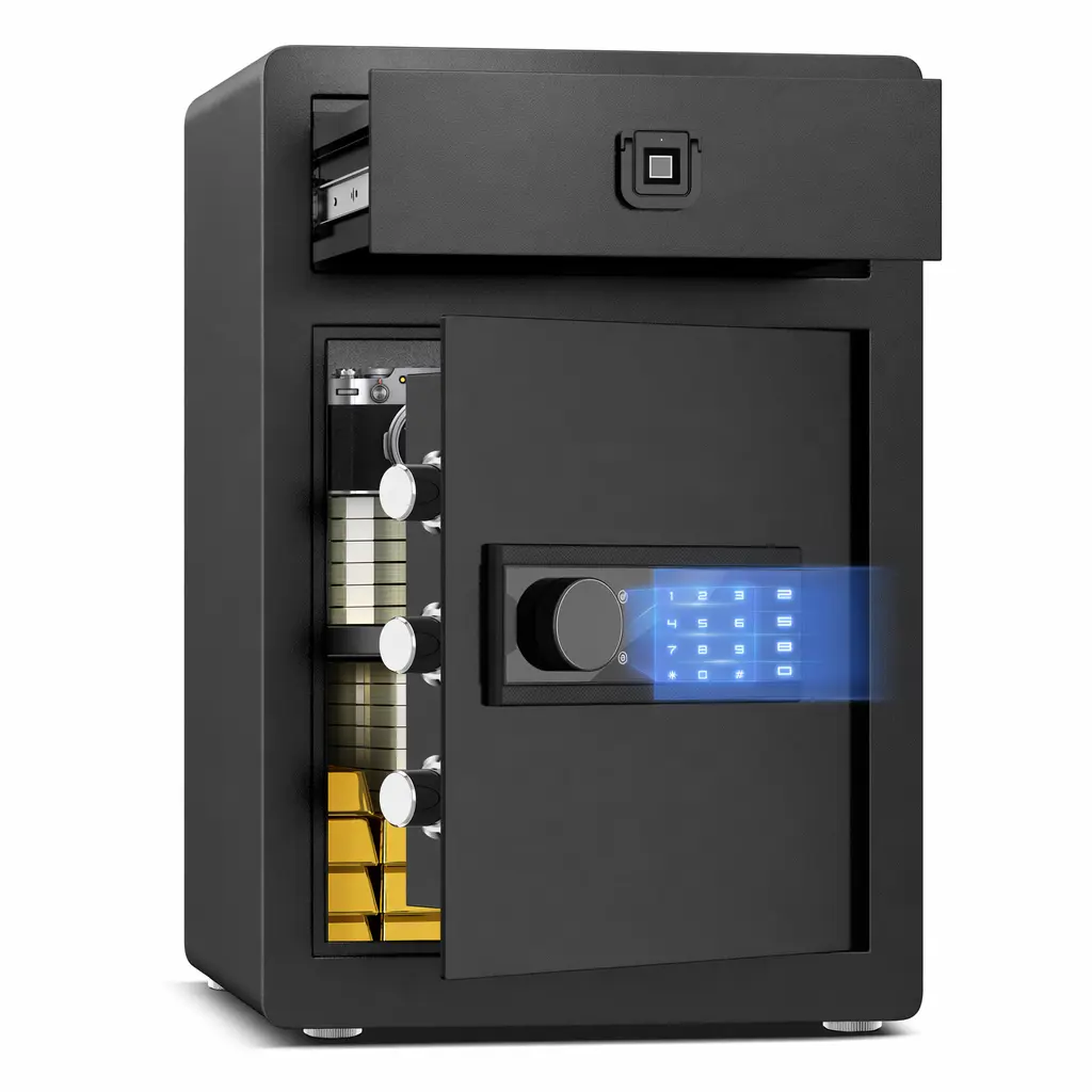 2.4 Cu Ft Small Safe Box Fireproof Waterproof - Biometric Fingerprint Home Safe with Drawer & Removable Shelf, Dual Alarm System,Gun Safe for Documents, Money, Jewelry, Office & Hotel