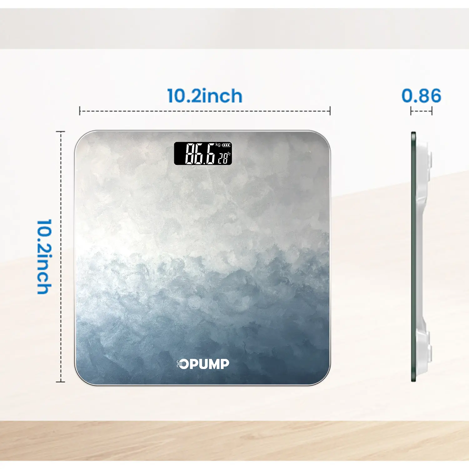 OPUMP Blue Grey Texture Digital Bathroom Scale with Backlit LED Display, High Accuracy, Three Conversion Units of KG, LB, ST, Healthcare