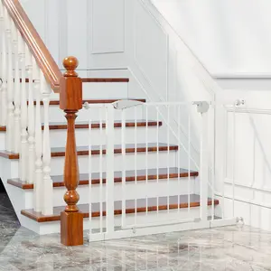 2 Pack  Baby Gate for Stairs, 29.5-44.1" Wide Dog Gate Indoor for Doorways, No Drilling Pressure Mounted Pet Gates for Kids, Easy Walk Through Safety Gate, White