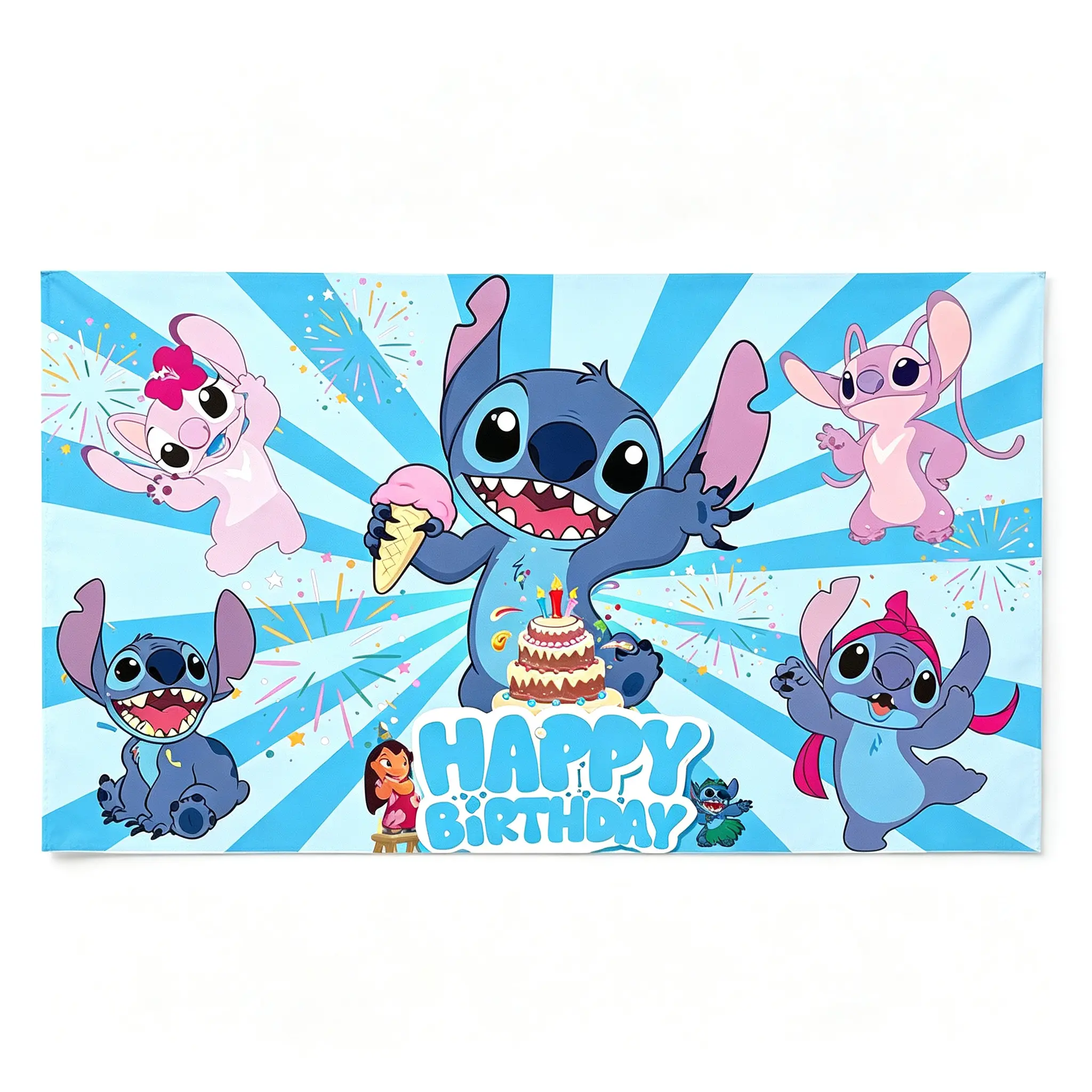 Disney Lilo And Stitch Happy Birthday Jointed Banner Colorful Party Backdrop For Themed Celebration And Photo Decor