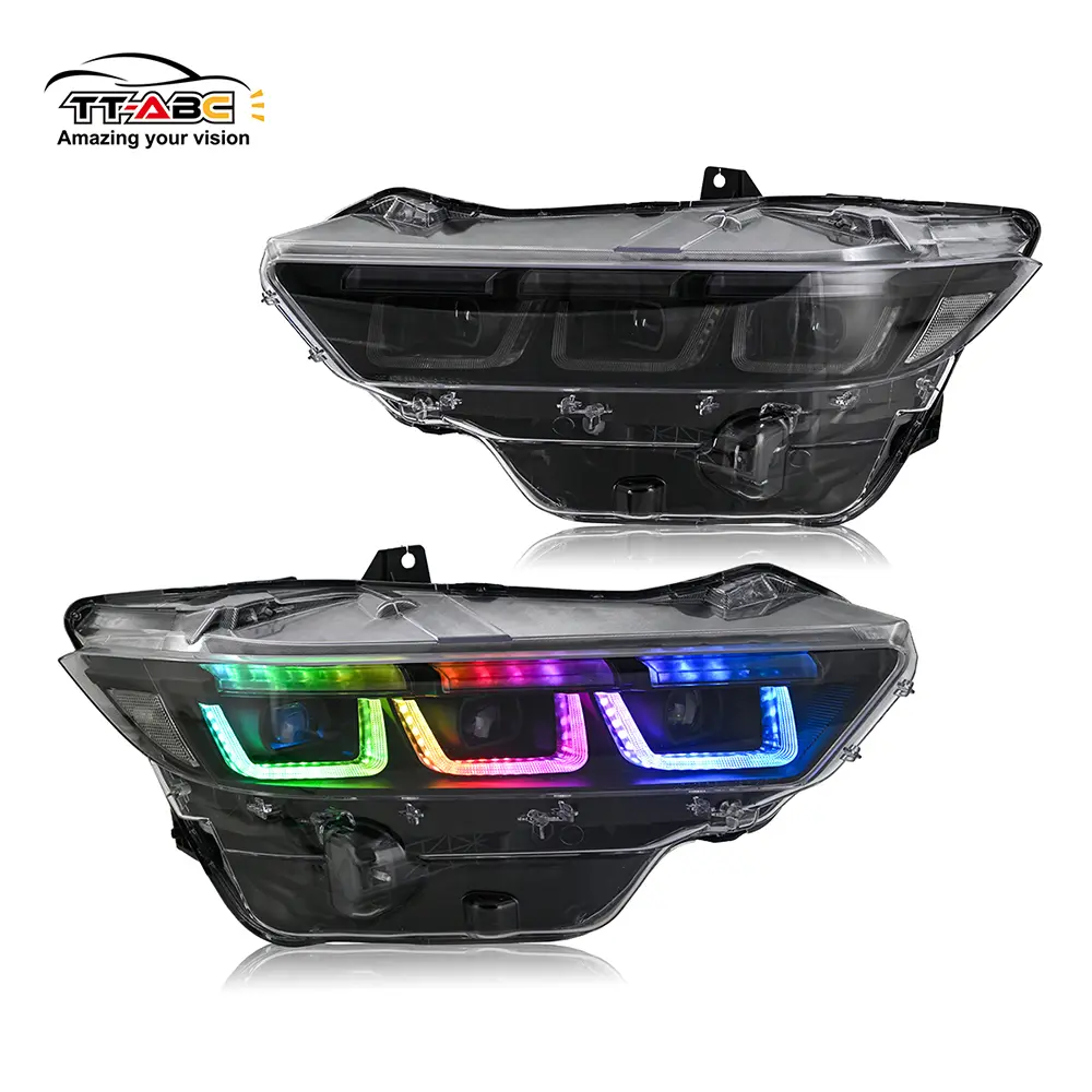 LED Headlight Kit for 2024-2025 Ford Mustang - Vehicle-Specific Fit Handmade TT-ABC RGB Projector Headlamp, Bright Decorative PC Lens Triple Beam Front LED Headlamps Bulbs with Manufacturer Warranty