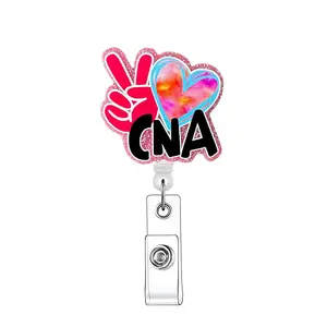 Cartoon Letter & Heart Design Retractable Badge Reel, Portable Daily Use Name Badge Reel with ID Clip Durable Construction for CNA Nurse Doctor Student Volunteer Employee
