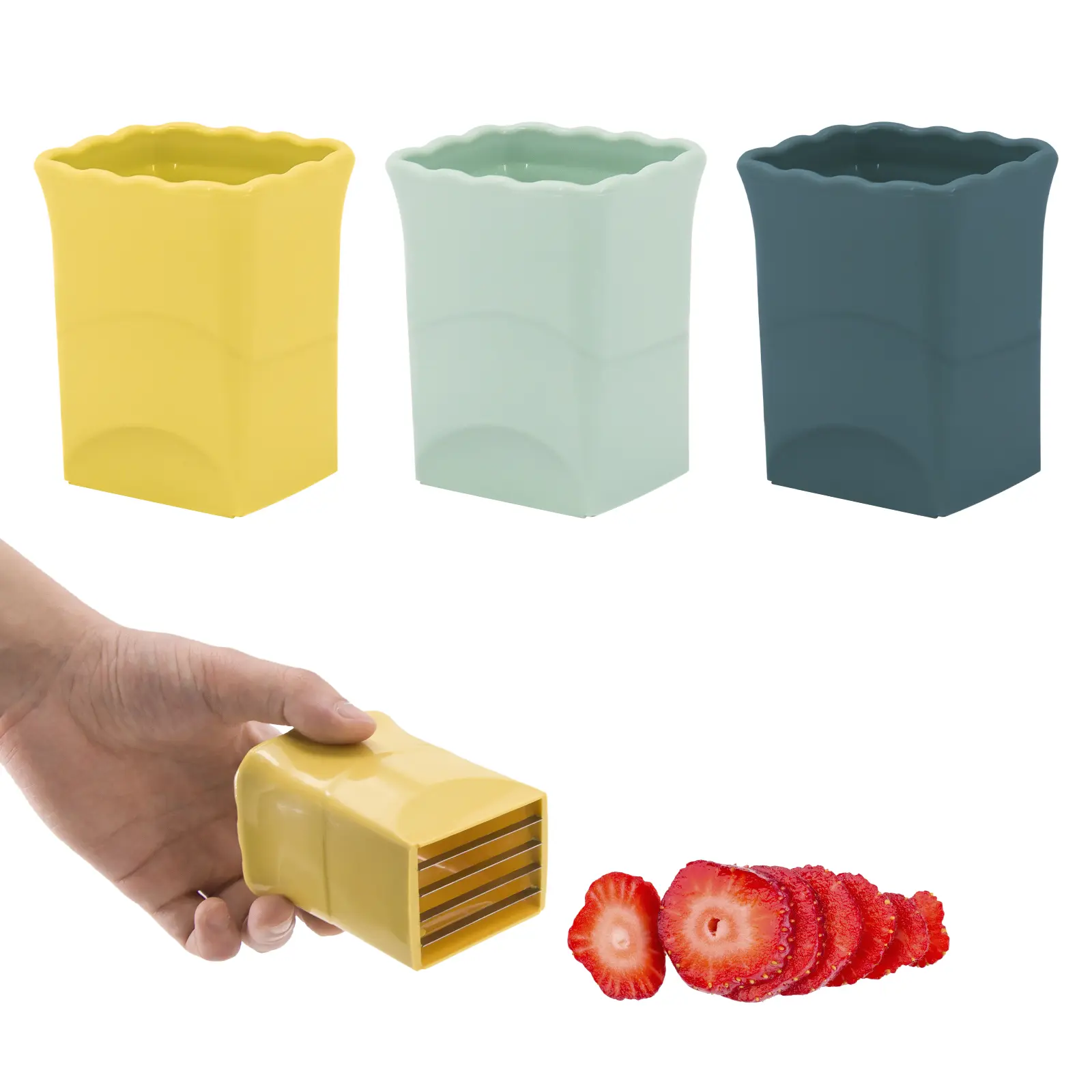 Mini Stainless Steel Strawberry and Fruit Slicer - Handheld Cup Slicer for Kitchen Utensils Smooth Scraper
