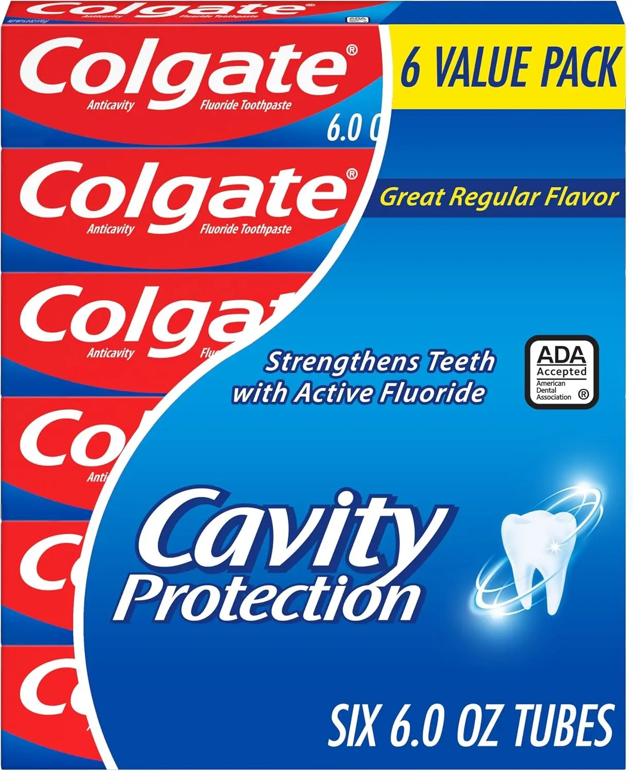 Colgate Cavity Protection Fluoride Toothpaste, Mint Flavor, Cavity Protection & Fresh Breath, 6 oz Tubes, 6-Pack