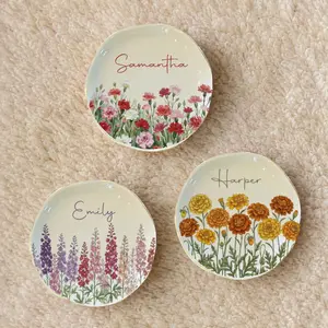 Personalized Watercolor Birth Month Flower Ring Trinket Dish | Birthday Jewelry Dish | Wedding Bridesmaid Gift