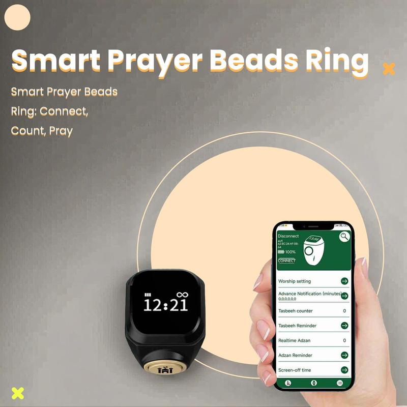 Smart Prayer Beads Ring with Timer, APP-Connected and Waterproof Electronic Counter, Ideal for Muslim Prayers and Daily Worship