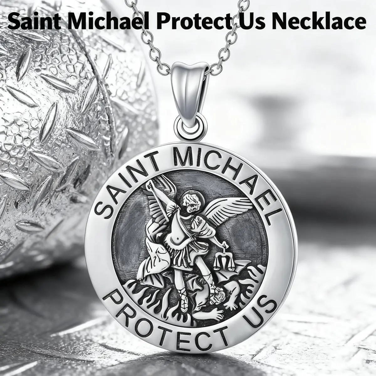 Men’s Creative Archangel Michael Figure Pendant Necklace with Long Stainless Steel Metal Coating Chain - Common Sizes, Daily Wear Fashion Jewelry, Divine Blessing Christmas/Birthday Gift for Male Boyfriend, Available In Common Sizes, Protection, Archangel