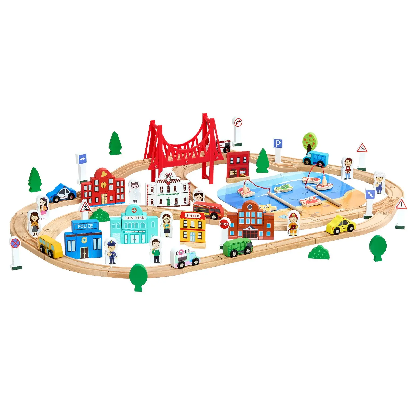 VEVOR 113PCS Wooden Train Set, for Kids Ages 3-8, Wood Train Track Toy with Storage Box, City Scene Railway Playset, Compatible with Major Brands, Christmas Birthday Toy for Toddlers Boys and GirlsSummervibes