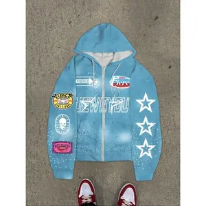 Men's zipper hooded sweatshirt, retro street style, fashionable letter pattern printed hooded sweatshirt, loose casual long sleeved pullover, suitable for autumn and winter wear, thick and soft fabric, men's top suitable for daily wearRAIMENTRY