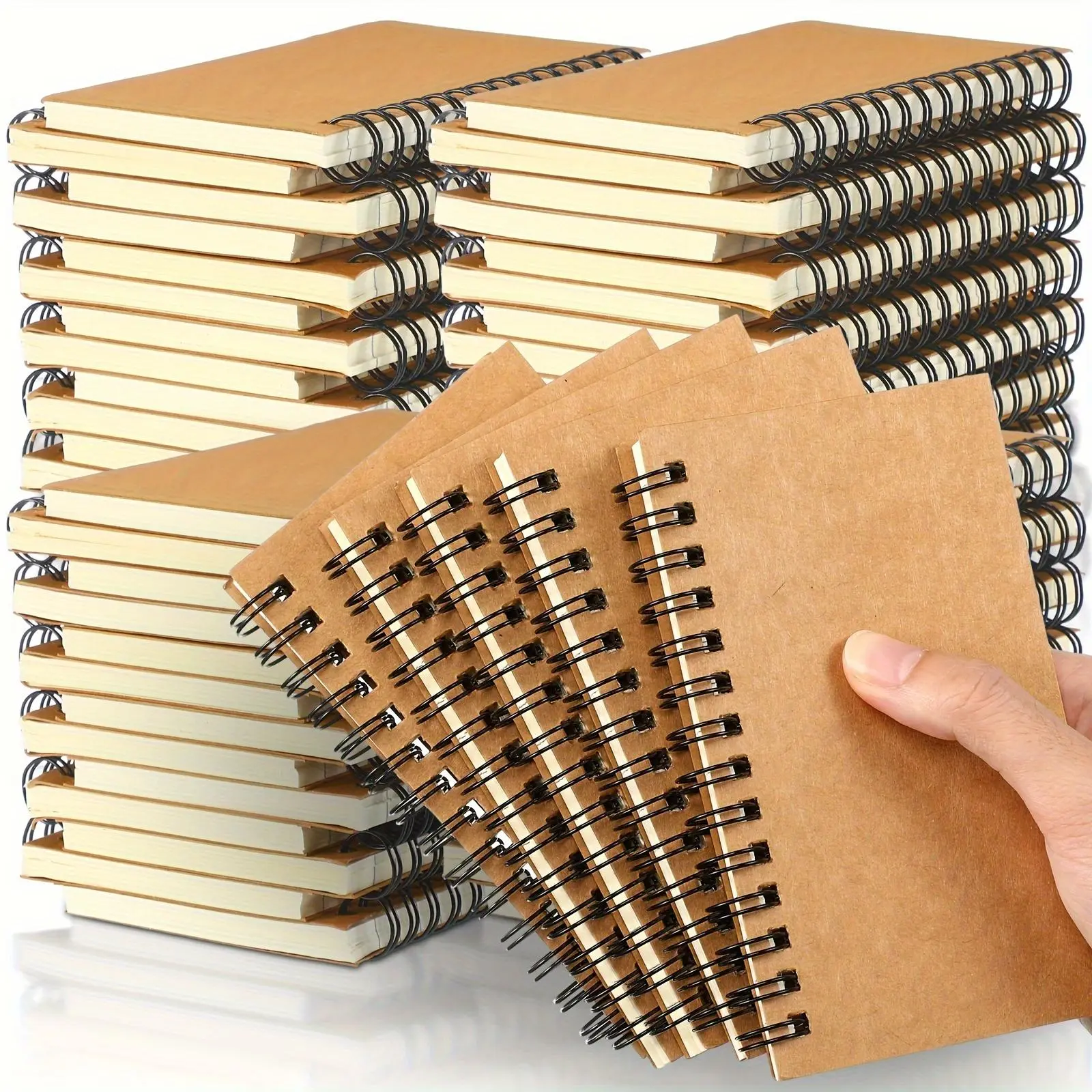 50 Pcs Classic Non-Customized Spiral Memo Pads - 5x3 in Small Pocket Ruled Pages Notebooks with Kraft Cover, Office Stationery for Business Users, School Note Taking