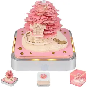 3D Calendar 2025, Time Piece Calendar 2025, Creative 3D Memo Pad Calendar, Desk Calendar With LED Lights, Art Calendar Sculpture, DIY Paper Carving Art Sticky Note Desktop Decoration Gift (Pink Tree)