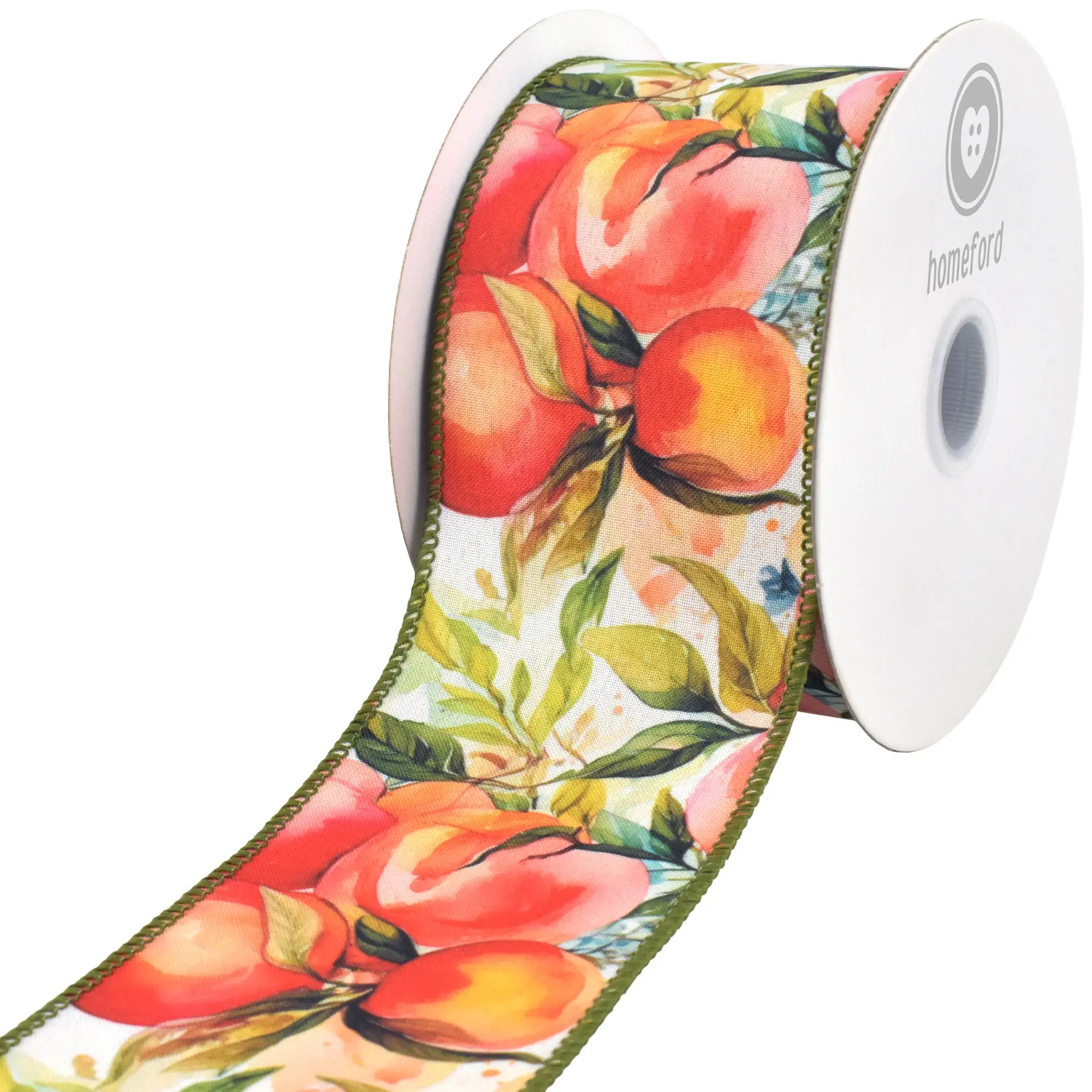 Spring Watercolor Peaches Deluxe Wired Ribbon, 10-yard
