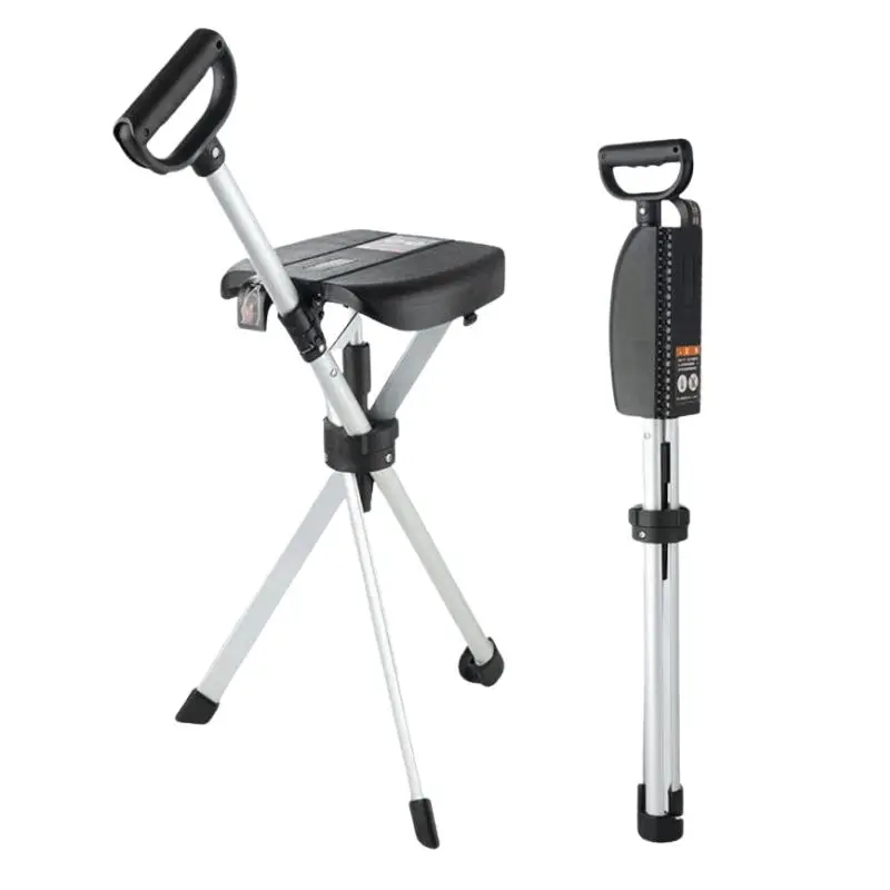 Aluminum Alloy Folding Cane with Seat - Lightweight Adjustable Supportive Healthcare Aid, Heavy-Duty All-Terrain Tip, Portable Mobility Stick for Seniors