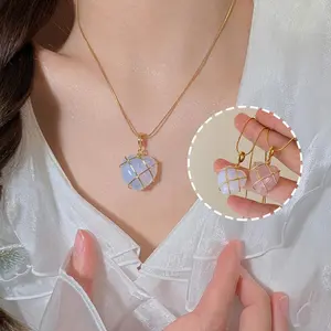 Fashion Moonstone Necklace For Cartoon Princess Love Girl Necklace Novelty Jewelry Barbie Opal Pink Spar Heart Shape Copper Electroplated Gold Plated 39CM Chain Extension