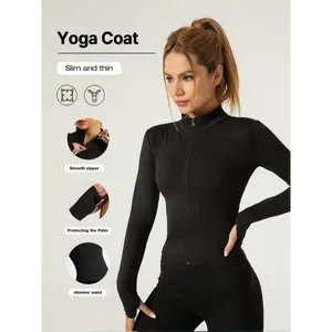 [82.5% Polyester Full Zip Jacket] Women'S Midi Yoga Jacket, 82.5% Polyester 17.5% Elastane, Full Zip Fitness Sportswear, Slim Fit, Knit Fabric, Medium Stretch, Solid Color, All Seasons, Gym Running Activewear
