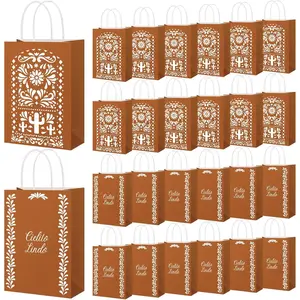 24 Pcs Cielito Lindo Candy Bags Mexican Party Favors, De Barro Theme Decorations Mexicanos Talavera Kraft Gift Goodie Bags with Handles Fiesta Cinco De Mayo Mexican Party Supplies(Classic)