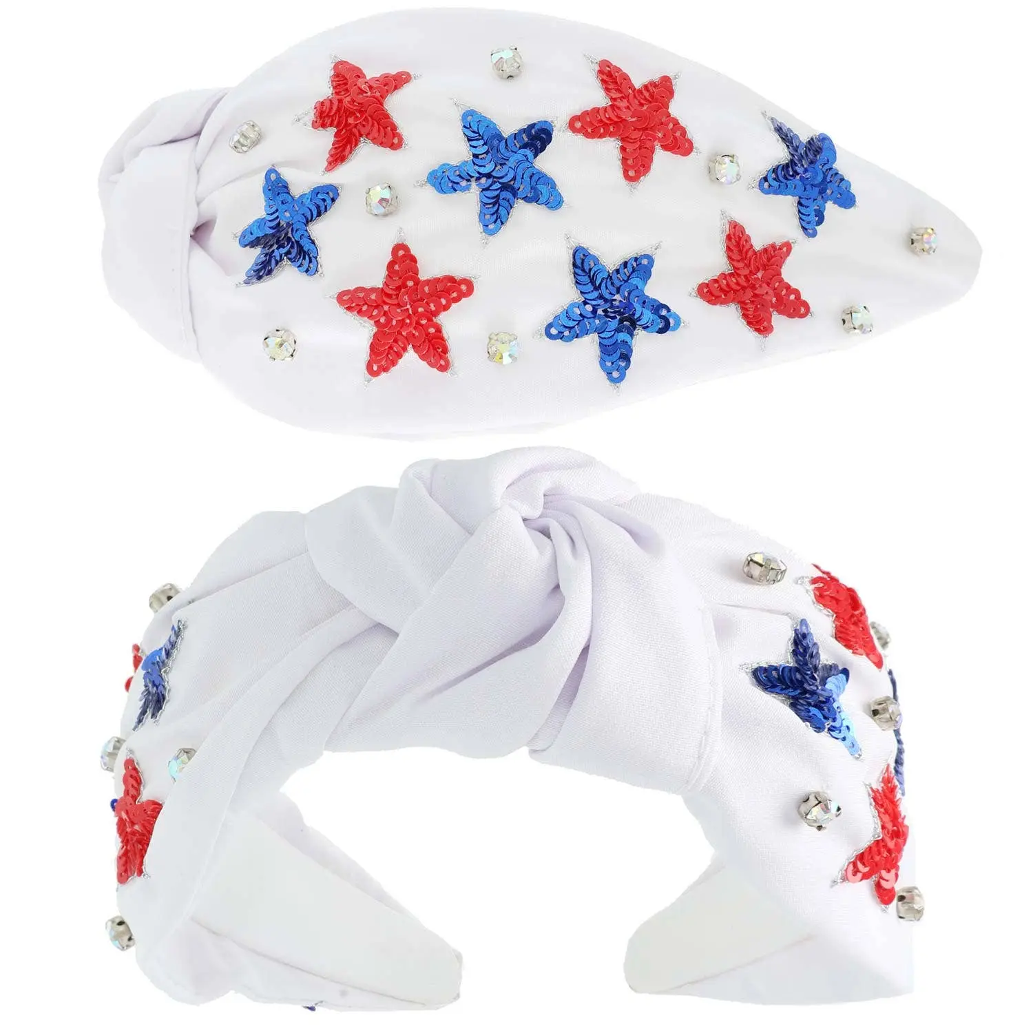 Women's Patriotic Bejeweled Sequin Star Pattern Fashion Headband - 2.75" Wide Padded Hair Accessory for 4th of July Events, Bling Hair Fashion, Accessory Goals