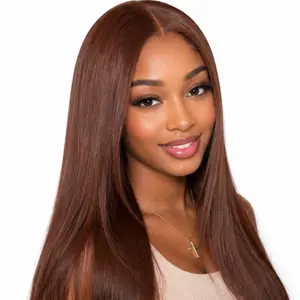 Luxury #4 Brown Straight HD Lace Frontal Wig – Pre-Plucked Human Hair