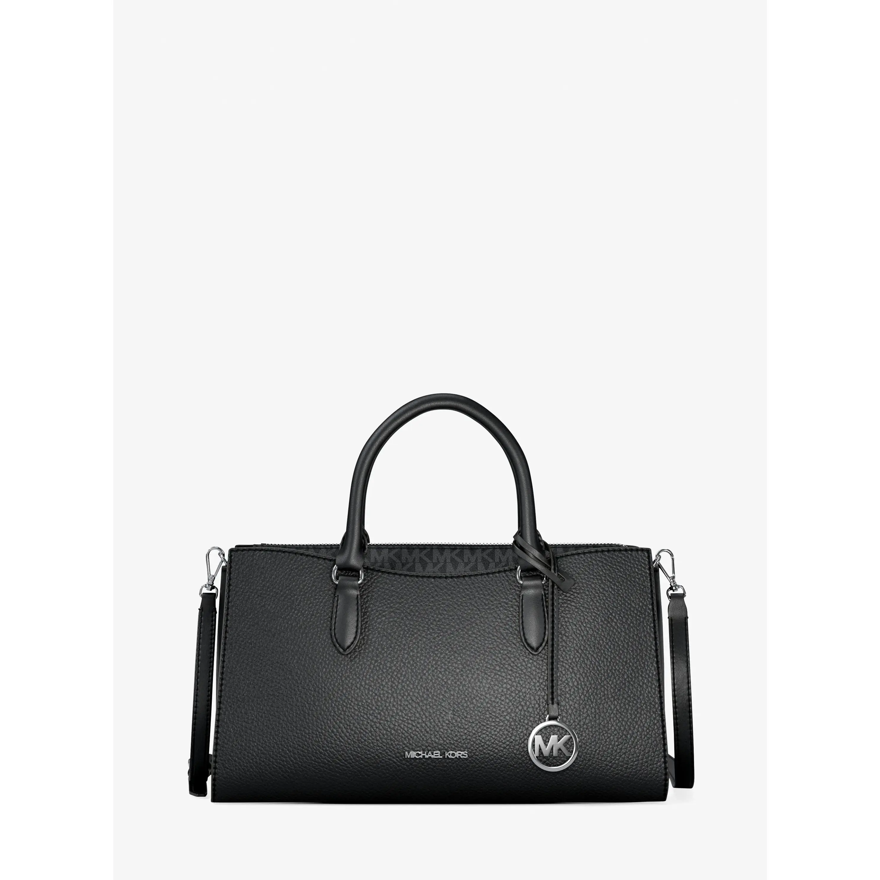Arden Medium Pebbled Leather and Signature Logo Top-Zip Satchel