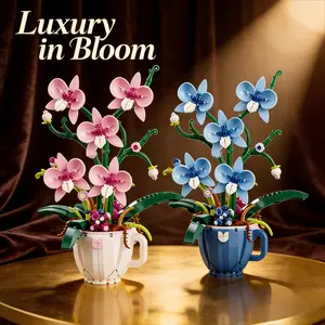 Orchid Building Set, Coffee Cup Vase, DIY Potted Plant, Creative Assembly Toy, Home Office Decor, Ideal Gift for Women and Kids, Two Colors Available