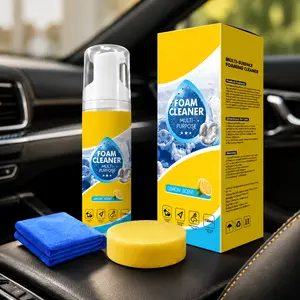 4-in-1 Car Multi-functional Foam Cleaner Set, 150ml Waterless Strong Grease and Dirt Removal Spray with Lemon Scent, Easy Pump Action for Car Leather Seats, Kitchen Countertops and Fabric Sofas, Home Essentials