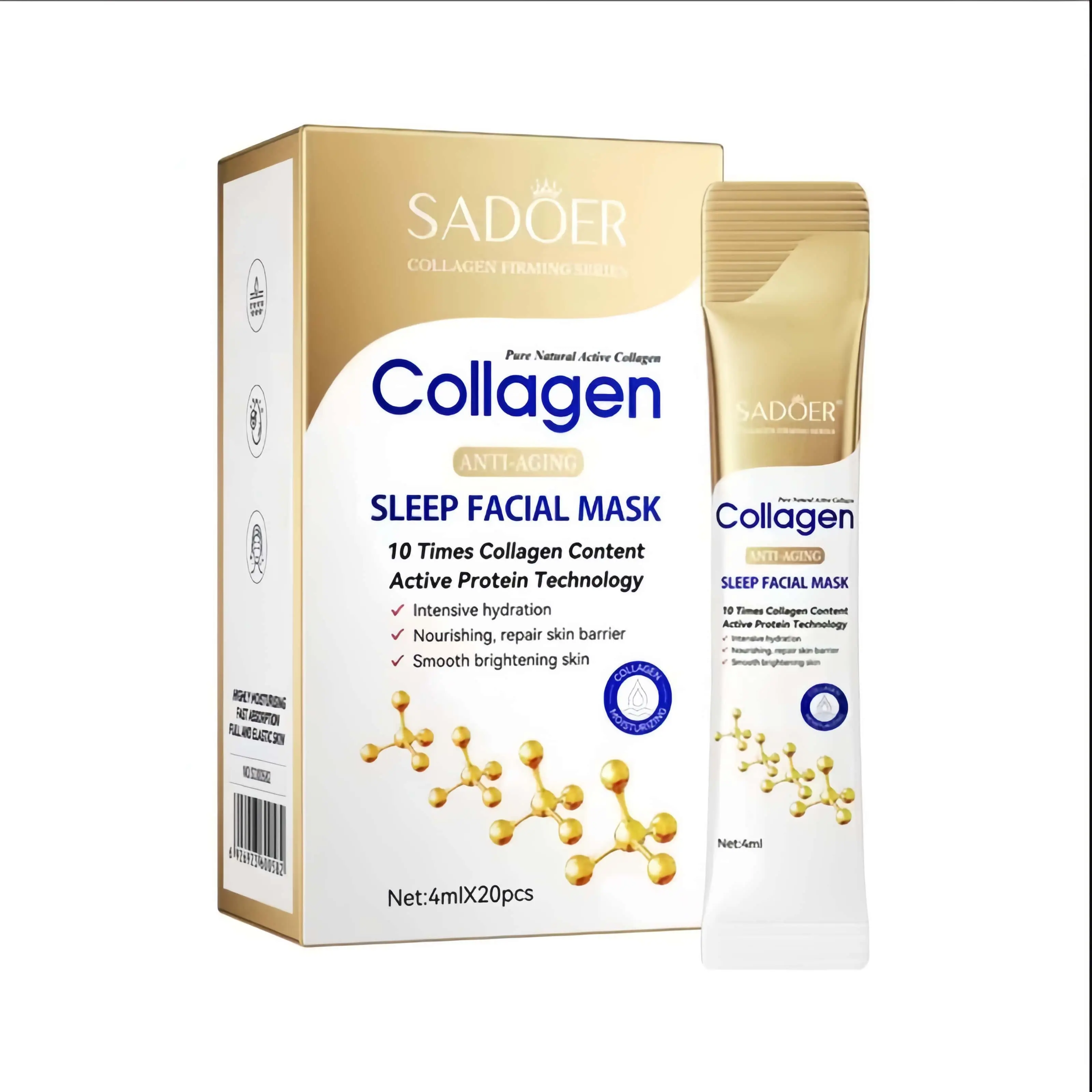 Sadoer Collagen Overnight Facial Mask (20pcs) - Hydrating, Easy-Absorption, Non-Irritating, Portable No-Wash Skin Repair Treatment for All Skin Types, Unisex