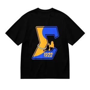 1pc Sigma Gamma Rho Sorority T-Shirt - 100% Soft Breathable Tee with Poodle & Greek letters (ΣΓΡ), Black/Blue/Yellow Sorority Colors, Ruffled Round Neck, Machine Washable for Greek Week, Christmas,